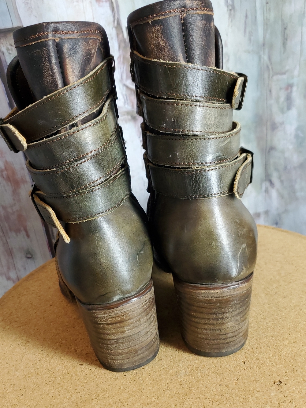 Freebird by Steven Olive Green Distressed Leather Strapped Ankle Boots - Picture 4 of 6